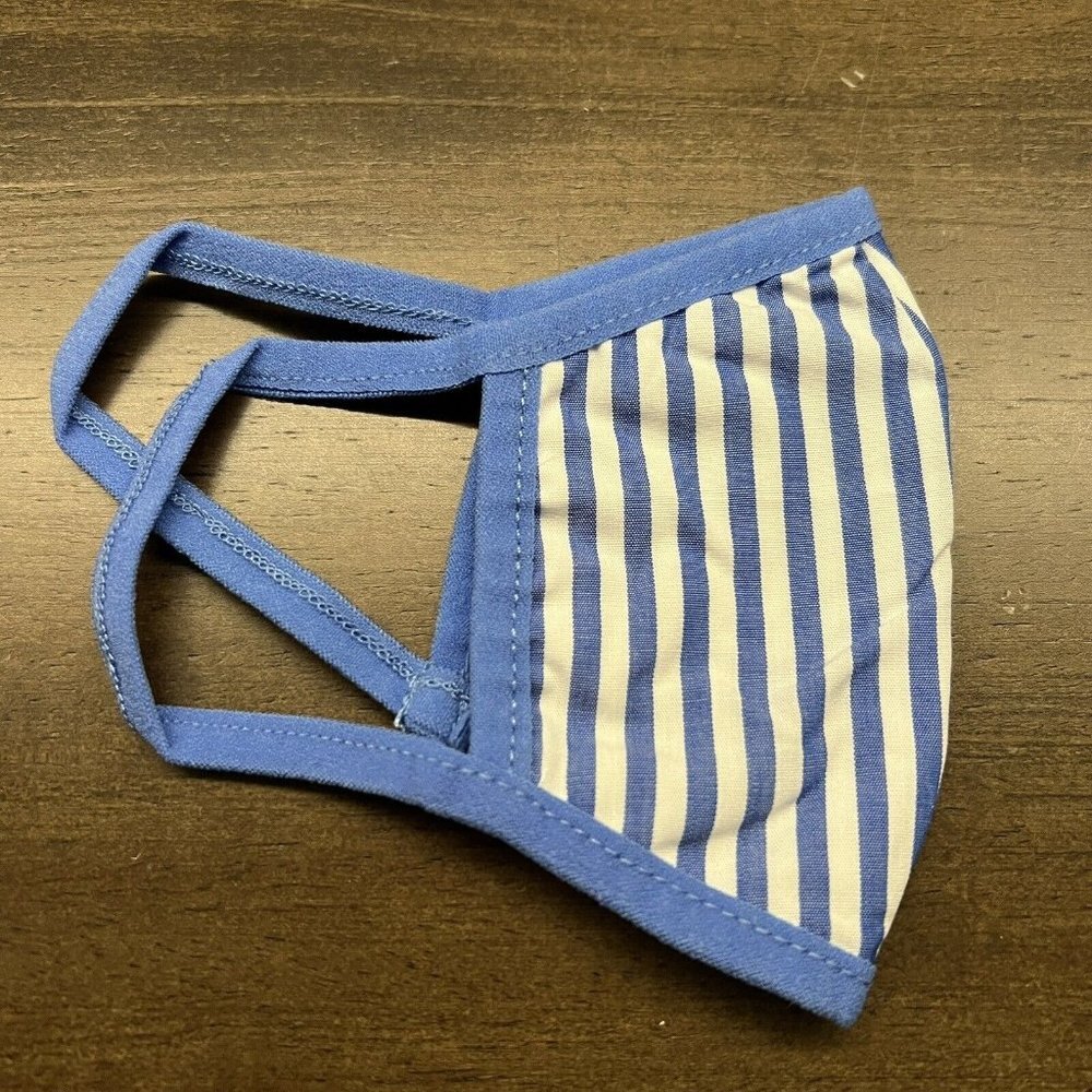Tuckernuck Children's Civilian Face Mask Blue Striped Fabric Facial Covering NEW